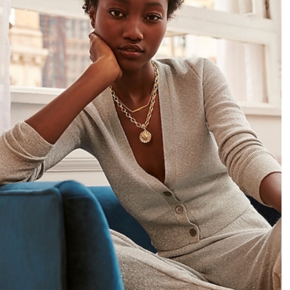 J.Crew Merino wool metallic cropped cardigan sweater
